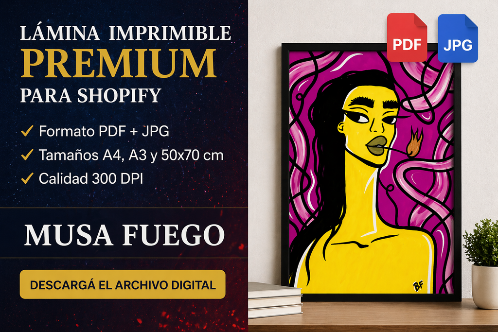 Lámina Imprimible Premium "Musa Fuego" | Arte Moderno Digital | Poster Descargable