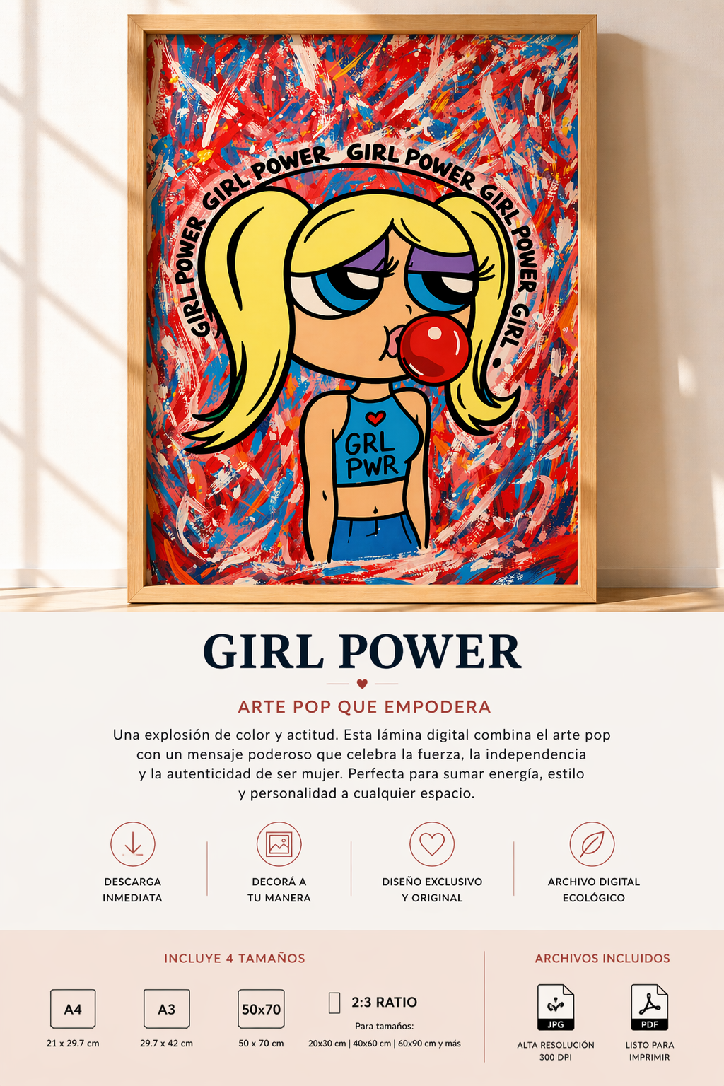 Girl Power – Lámina Digital Pop Art | Ilustración Moderna Descargable
