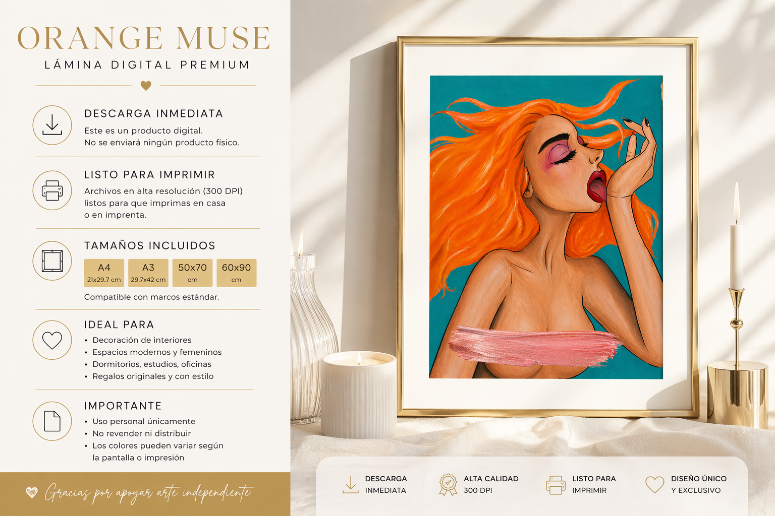 Orange Muse – Lámina Digital Artística | Ilustración Sensual Moderna Descargable